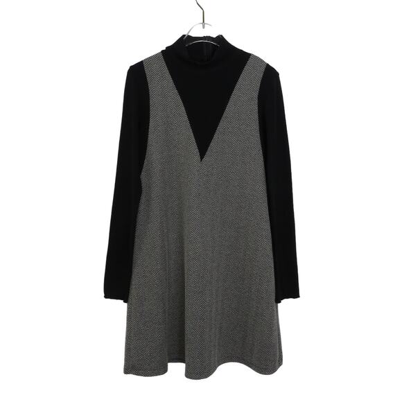 Zara Gray and Black Layered Turtle Neck Long Sleeved Dress Size 8 - Picture 2 of 7